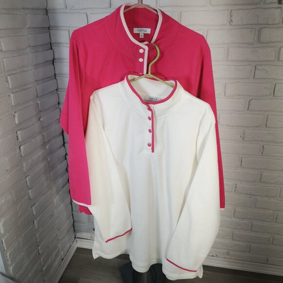 2 - My Style Ladies Size 1X Hot Pink & White 4 Snap Front Closure Fleece Tops - Picture 3 of 12